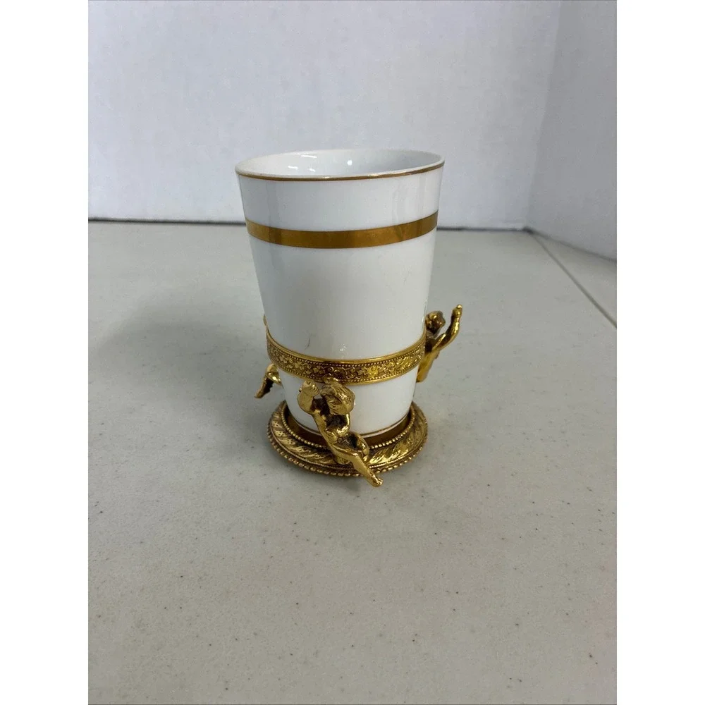 Vintage Stylebuilt NY 24K Gold Plated Cherub Porcelain Tumbler Cup Regency